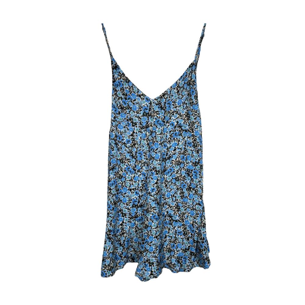 Topshop Floral Romper Blue Silky Satin Grunge Tie Back Sleeveless Size 12 Beach - Picture 2 of 12